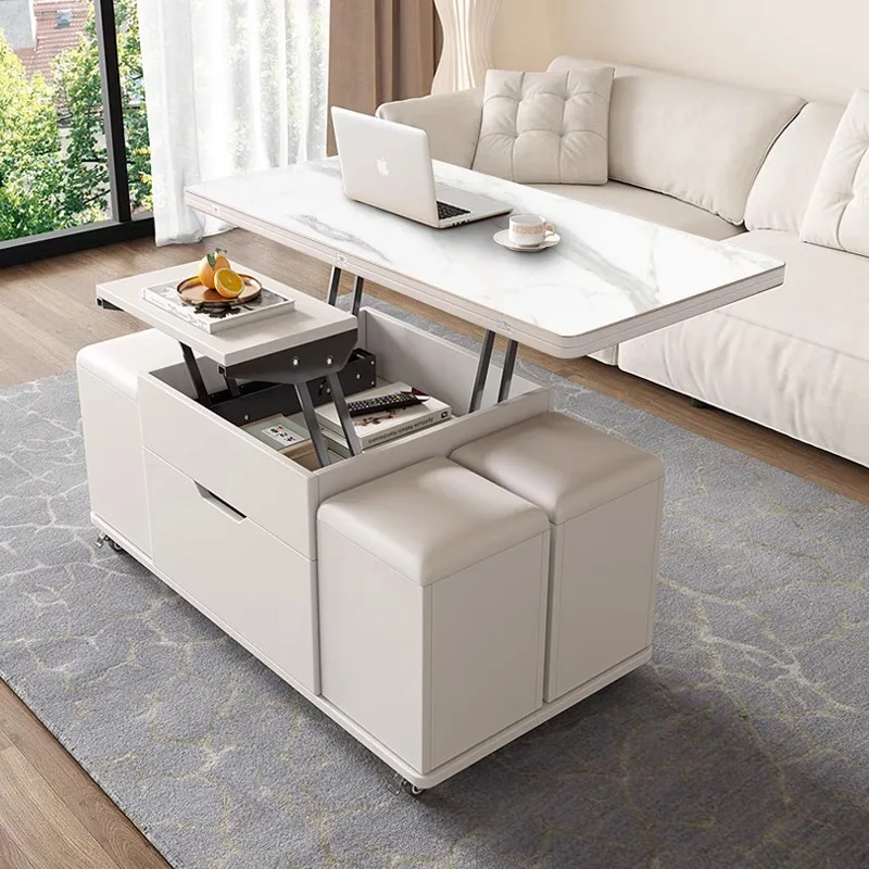 Easy to assemble, folding and lifting coffee table, slate countertop, modern and simple living room, dining table