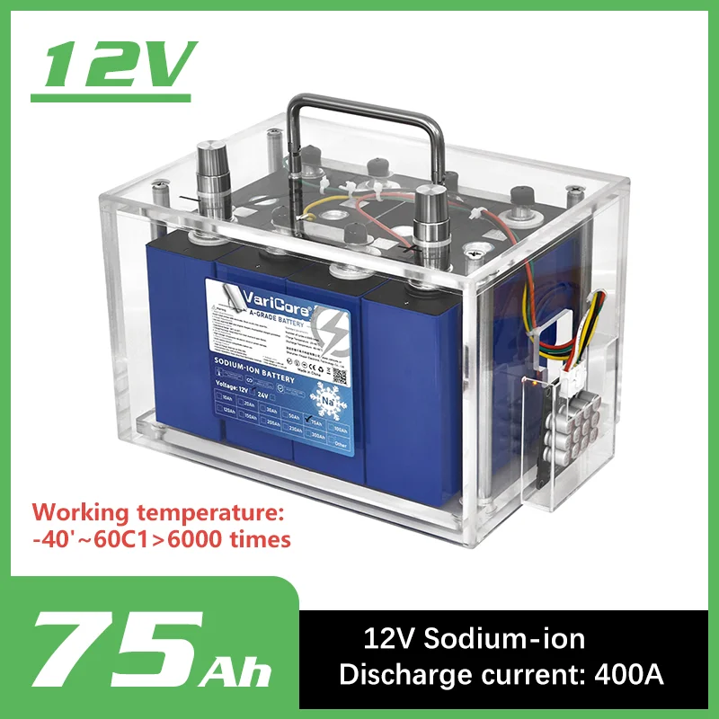 

VariCore 12V 75Ah Deep Cycle Sodium Ion Battery for Solar RV Marine UPS Backup, Rechargeable Maintenance-Free Eco-Friendly
