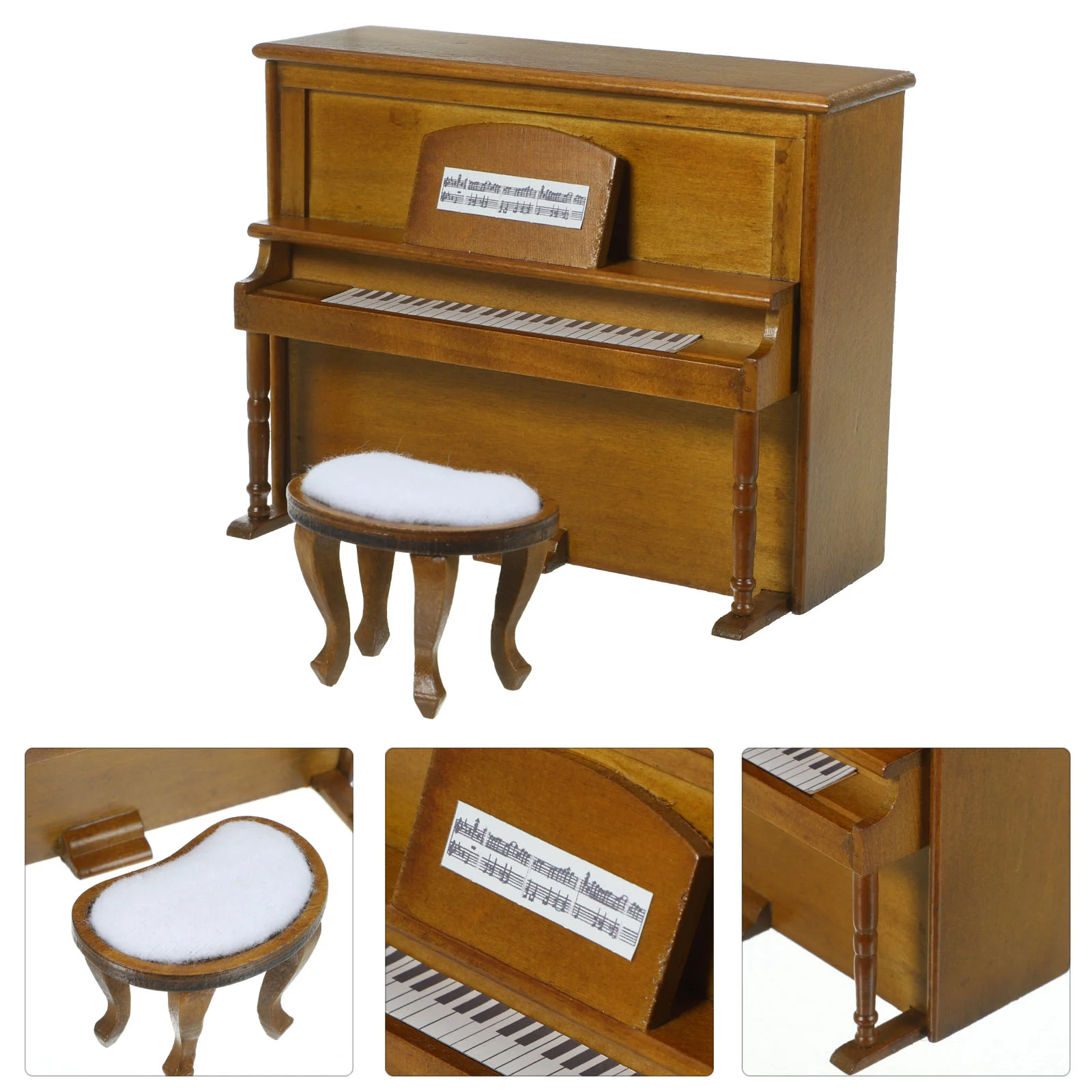 

Toy House Dollhouse Mini Furniture Model Upright Piano and Bench Decorative Ornaments Set Decorate Decoration Baby