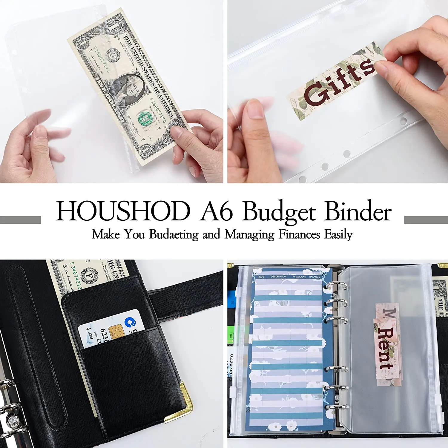 54 PCS Budget Binder with Zipper Cash Envelopes for Budgeting, Money Organizer for Cash, A6 Budget Planner Money Savings Binder