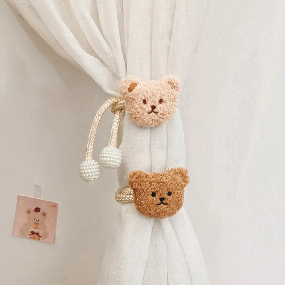 Cartoon Bear Curtain Tieback, Cartoon Embroidery Plush Bear Curtain Binding Strap, Kids Room Window Curtain Buckles Home Decor