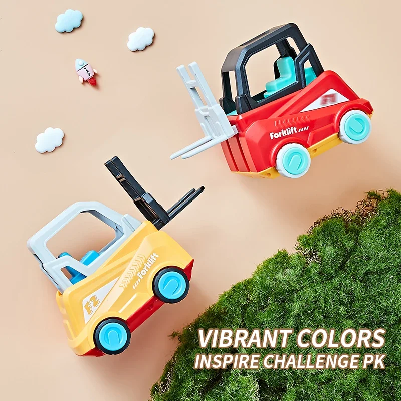 モンテッソーリ-子供向けの早期教育用スタッキングゲーム,車,エンジニアリングトラック,フォークリフト,色認識,学習玩具