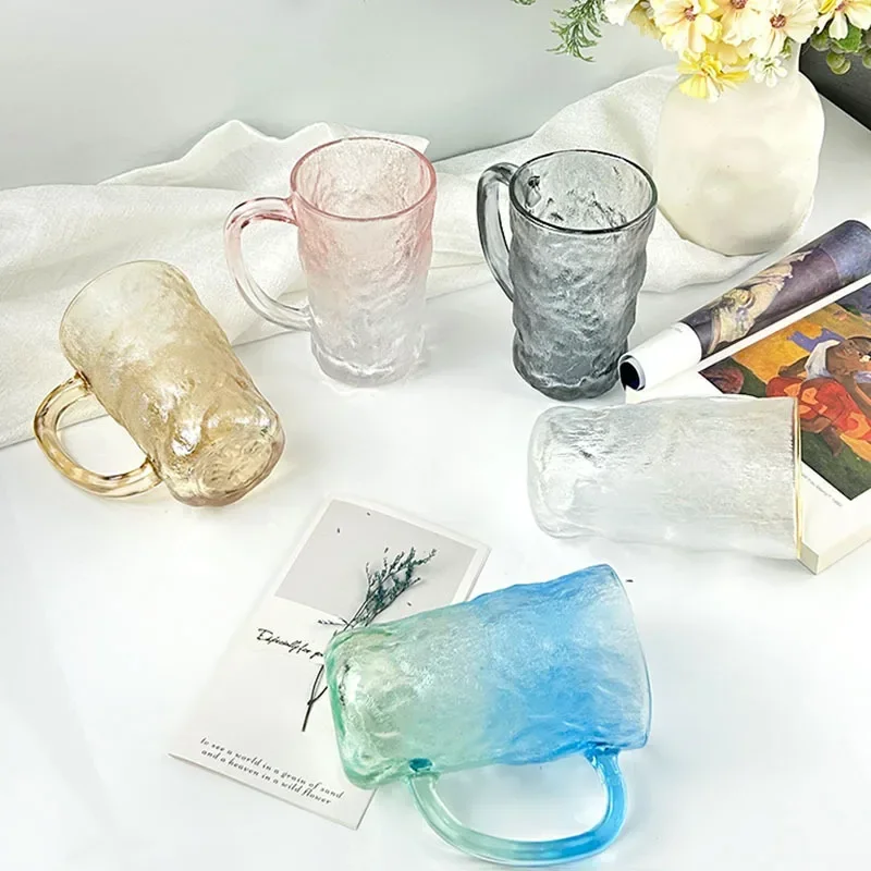 Retro style glacier pattern glass with handle high value drinking cup household teacup coffee cup i