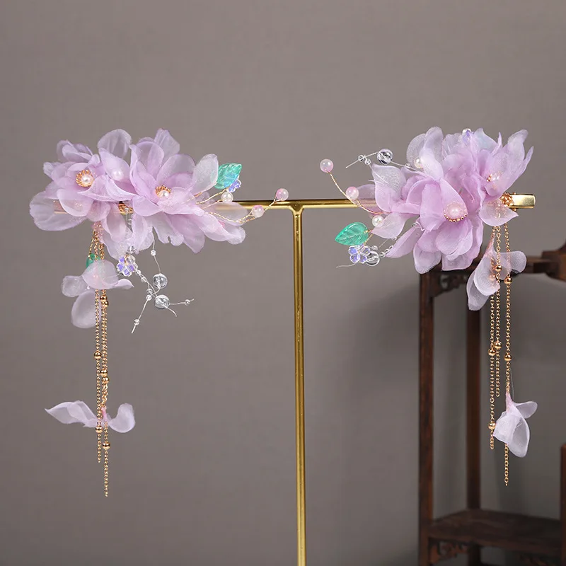 

Pink Purple Silk Flower Hairpin Classical Dance Performance Hair Accessories Ancient Costume Accessories Hanfu Head Accessories