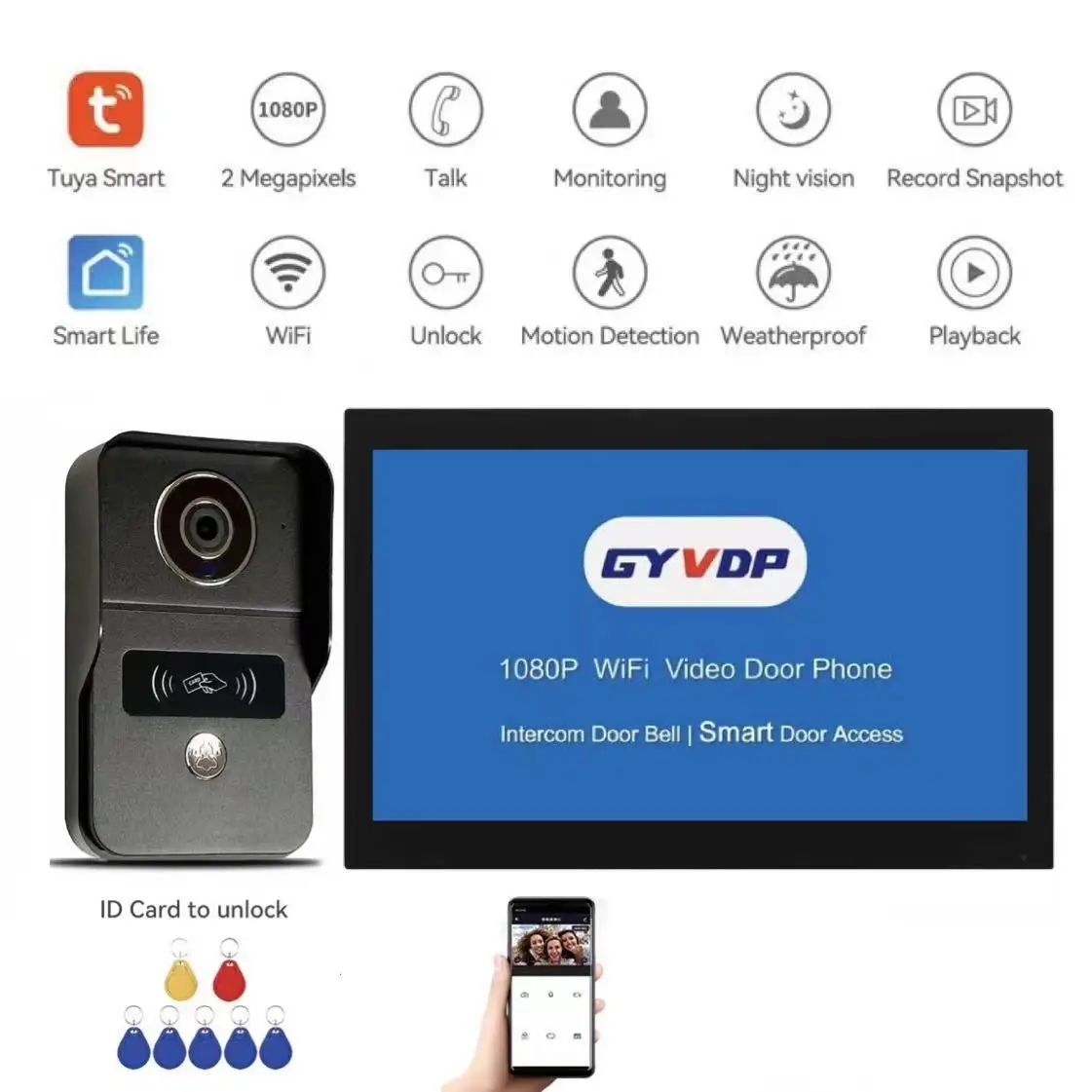 

Видеодомофон Дверной звонок Tuya 1080P Wi-Fi Умный видеодомофон 10-дюймовый сенсорный экран