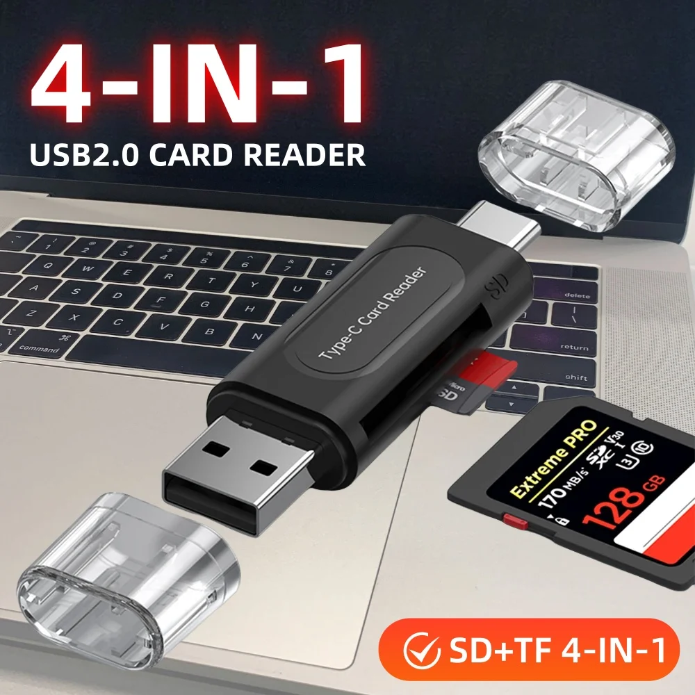

Многофункциональное устройство чтения карт памяти 4 в 1 SD TF USB TYPE-C, внешнее хранилище, черный стрейч для устройств чтения карт памяти USB 2.0 Mini SD TF
