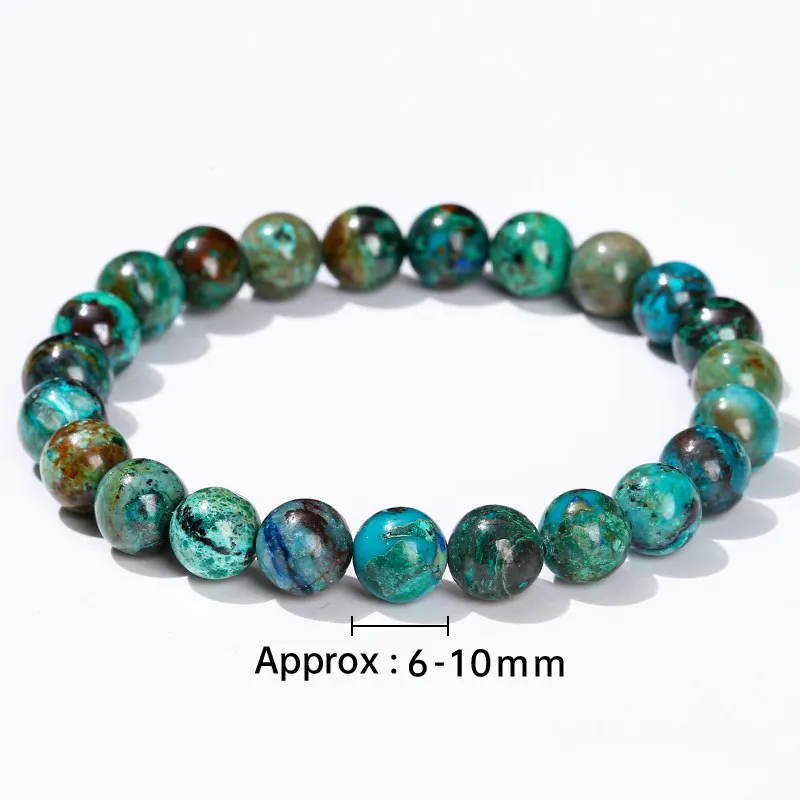 سوار حريمي من JD بأحجار طبيعية من chrysocola Azurite بخرز دائري سوار حريمي من الأحجار الكريمة مزين بحلية يدوية أساور قابلة للتمدد مجوهرات تعمل بالطاقة