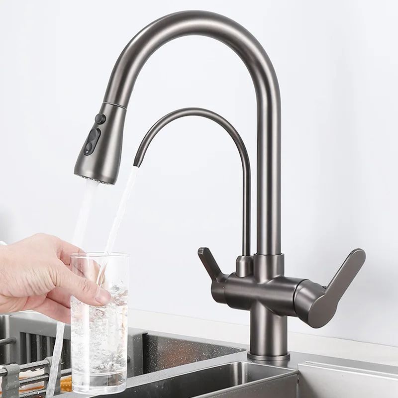 

for copper pull out kitchen faucet with hot and cold water triple function drinking sink tap washbasin mixer tap modern