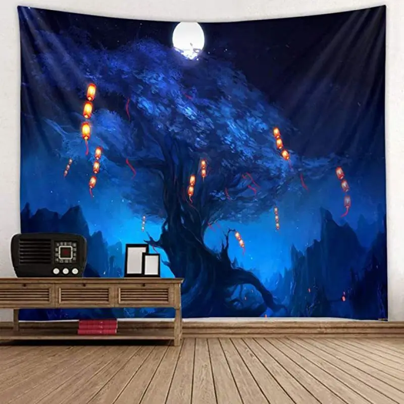 VIKAMA Fantasy Magic Ancient Tree Forest Tapestry, Fantasy Elf Forest Wall Hanging for Bedroom Living Room Decor