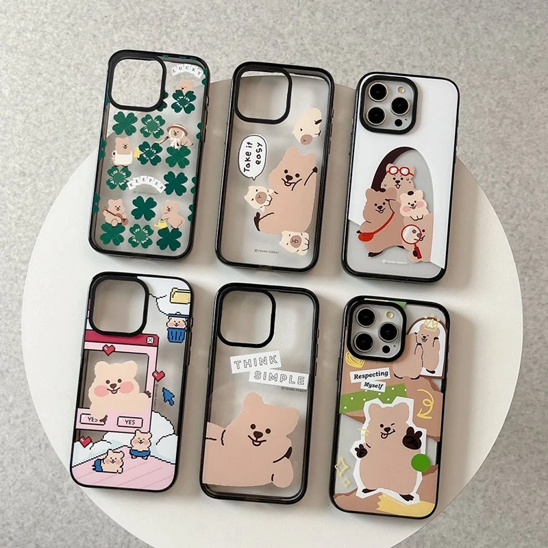 

Cartoon Bear Capybara 2.0 Acrylic Black Border Magnetic Phone Case Cover for IPhone 12 13 14 15 16 Pro Max Case