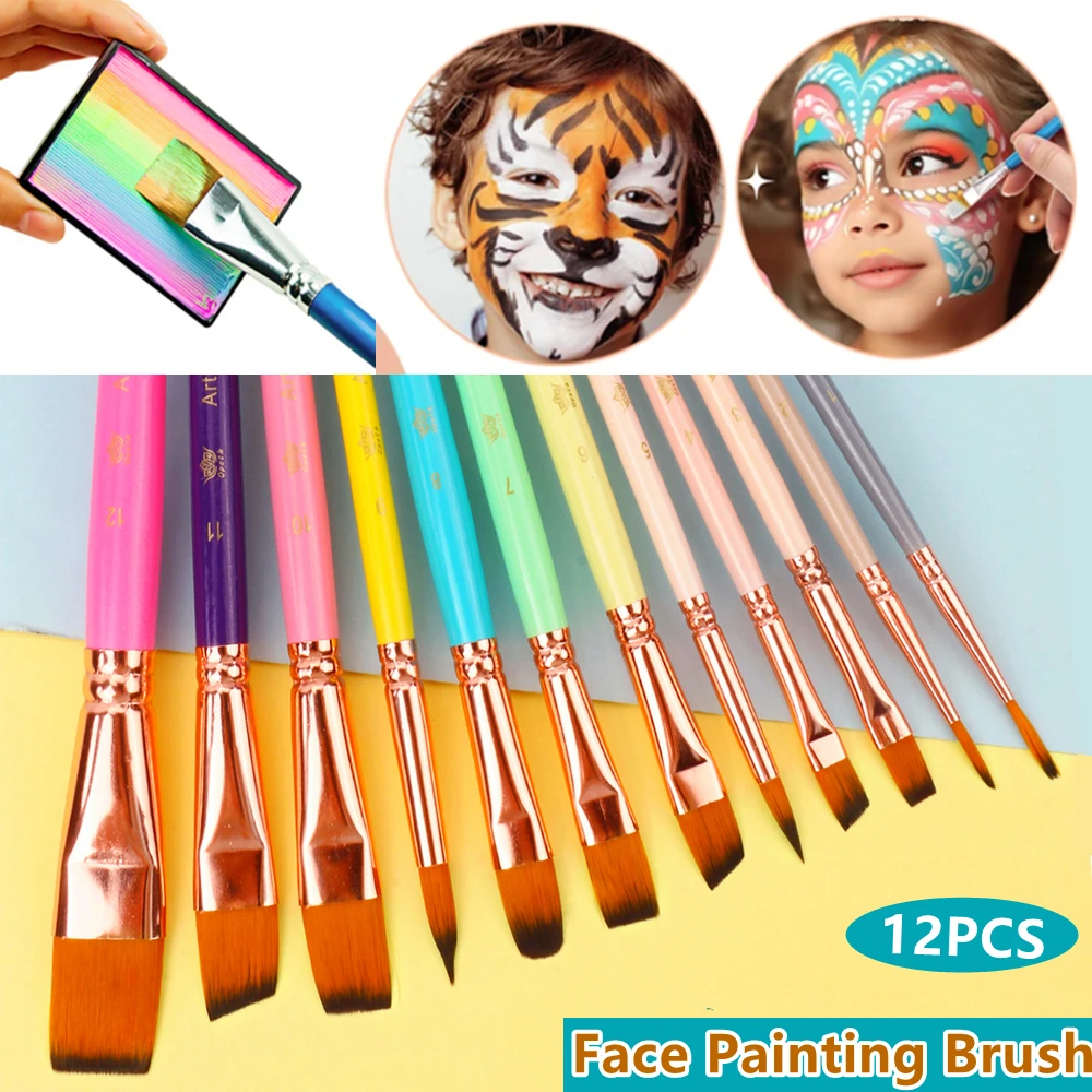 12本多機能ペイントメイクブラシセット、フェイスボディペイント、水彩油絵、アクリル、アーティストブラシペンキット用
