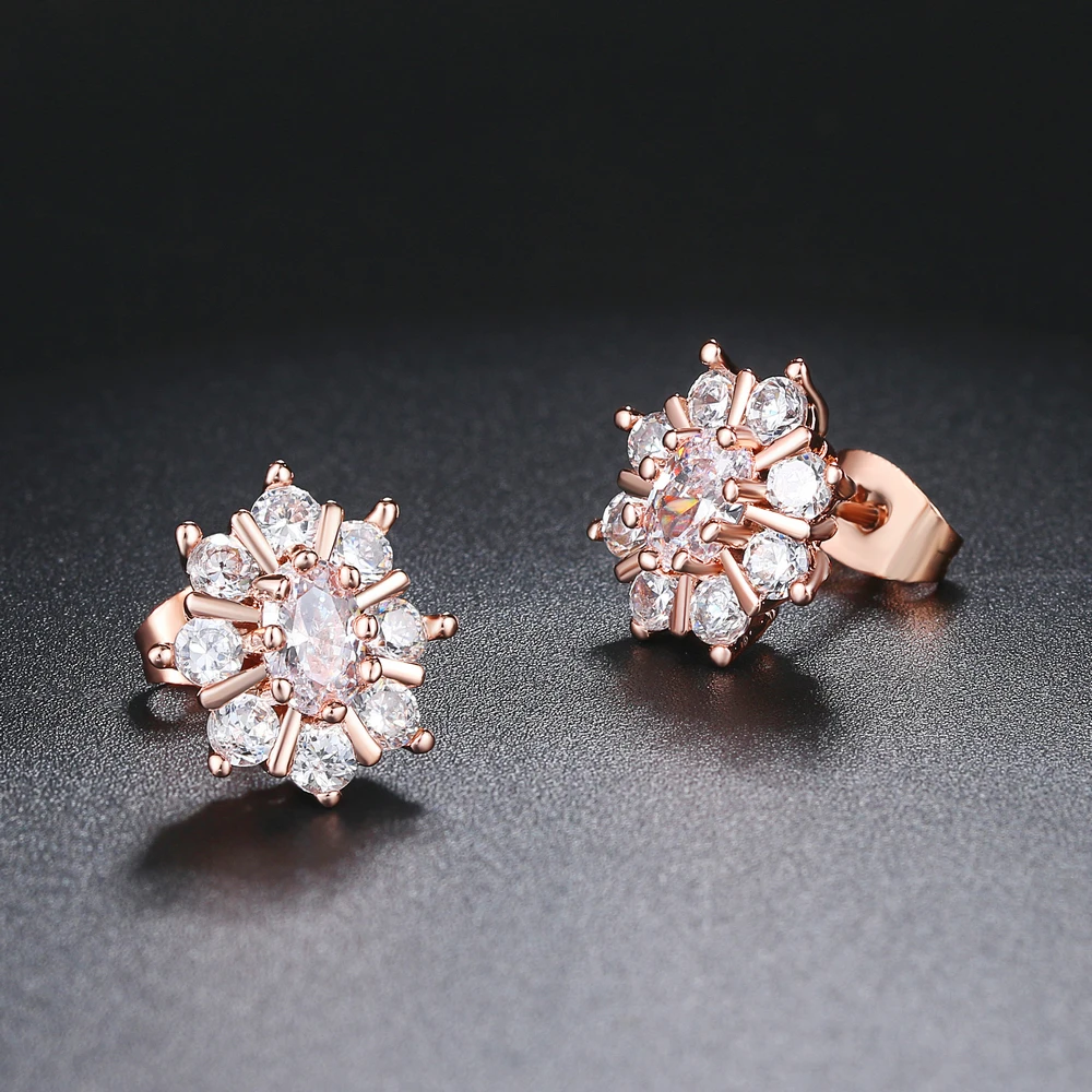 Top Quality Sunflower Rose Gold Color Stud Earrings Made with Genuine Austrian Crystal ZYE020 ZYE019 ZYE366