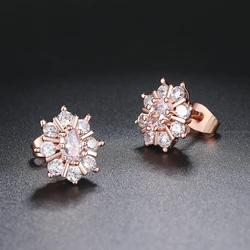 Top Quality Sunflower Rose Gold Color Stud Earrings Made with Genuine Austrian Crystal ZYE020 ZYE019 ZYE366