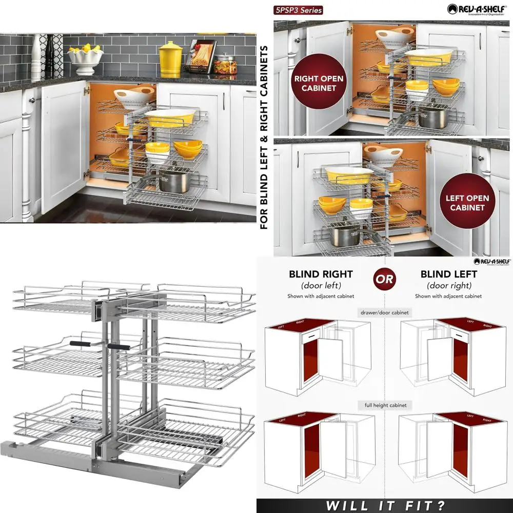 

3-Tier Pullout Shelving Organizer with Soft-Close, 48 Adjustable Shelves, Chrome Finish