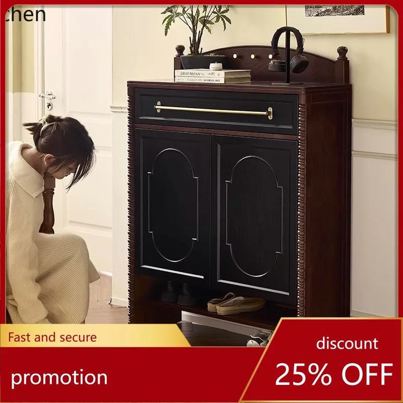 

HXL Retro Solid Wood Storage Cabinet Integrated Wall-Mounted Storage Entryway Partition Cabinet