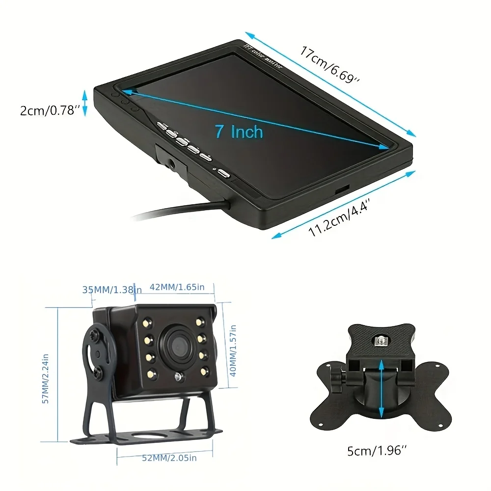 1 قطعة 7 "HD TFT شاشة ملونة مع 8-LED 12-24 فولت كاميرا الرؤية الخلفية CCD الثقيلة ، التوصيل والتشغيل سهلة التركيب لمقطورة الشاحنة