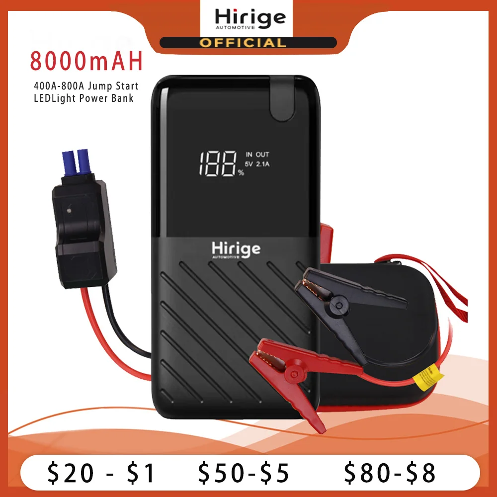 Dahua 8000mah Car Jump Starter with Digital Display USB-C QC3.0 Mini Power Bank, LED SOS Light for Car Truck Motorcycle Emerge