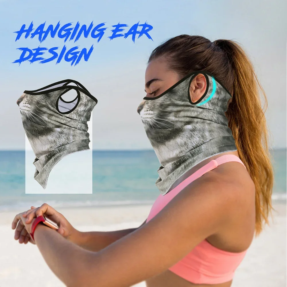 Mascarilla facial con estampado de animales en 3D, bufanda transpirable para colgar en las orejas, Bandana para hombres, senderismo, pesca, protección solar a prueba de viento, polaina para el cuello para verano