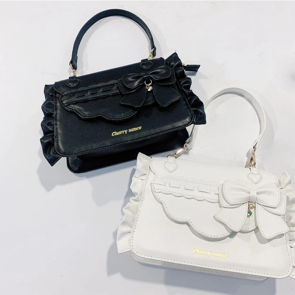 Japanese Lolita JK Uniform Shoulder Crossbody Bags Kawaii Leather Women ItaBag Elegant Bow Tote HandBag