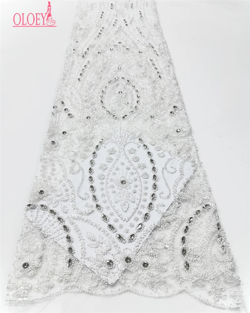 

High-Quality African French Sequined Lace Fabric Beaded Embroidered Tulle Nigerian Dress Material for Party Wedding