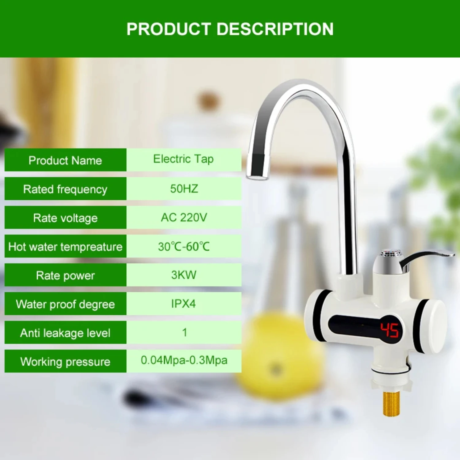 Kitchen  Heater Tap Instant Hot  Faucet Heater Cold Heating Faucet Tankless Instantaneous  Heater