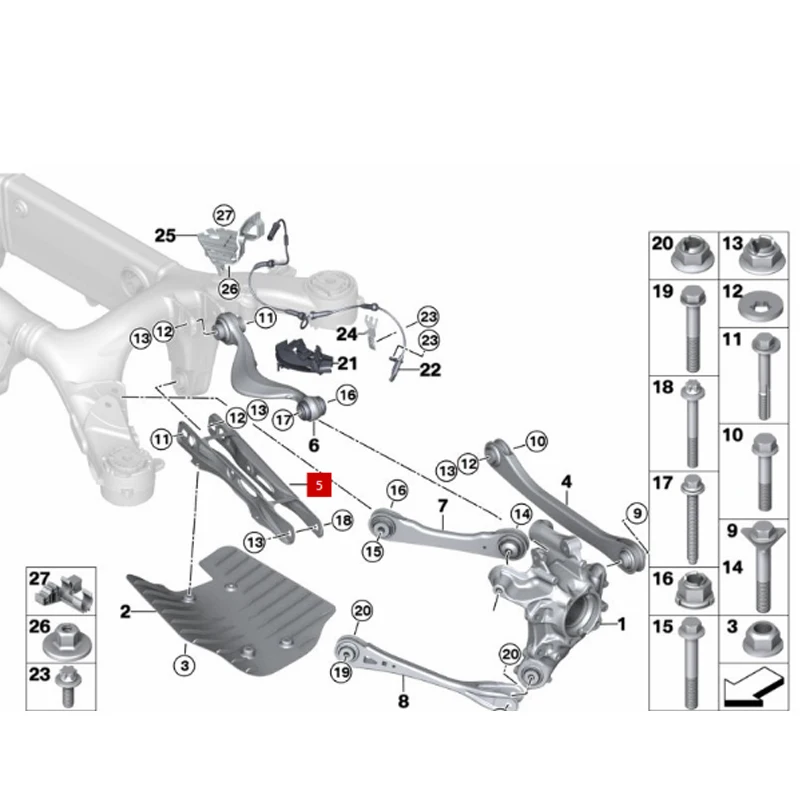 33306878031 Outward tilt guide arm X5 X6 G05 G06 G07 30dX 40iX