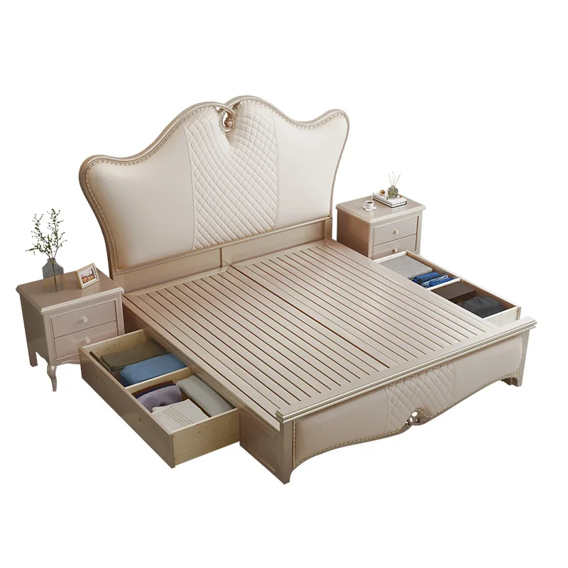 

American solid wood light luxury bed, modern simple master bedroom double bed