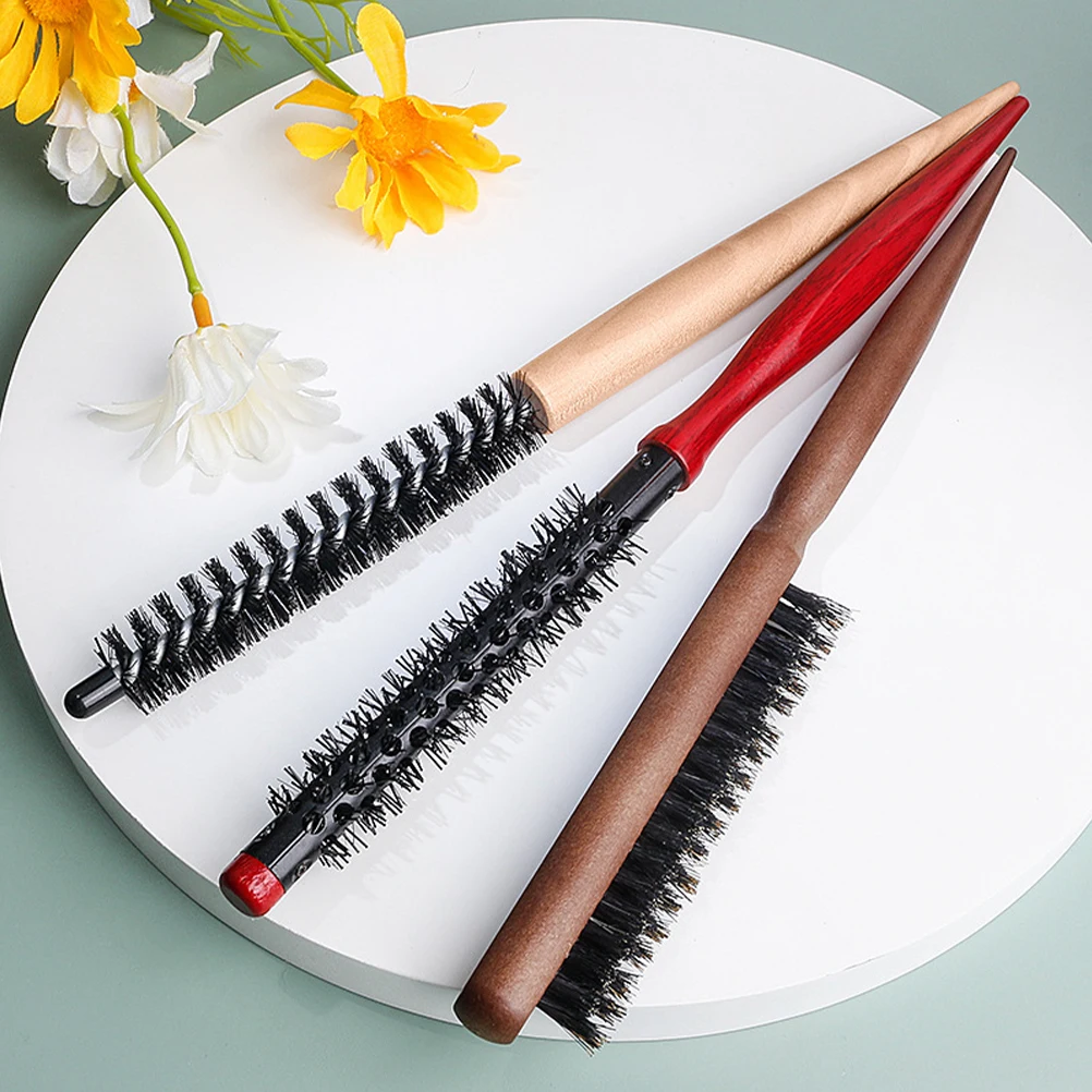 

3pcs Wooden Roll Comb Hairbrush Set Professional Styling Brush Curly Hair Blow Drying Comfortable Grip Long Short Hair Use