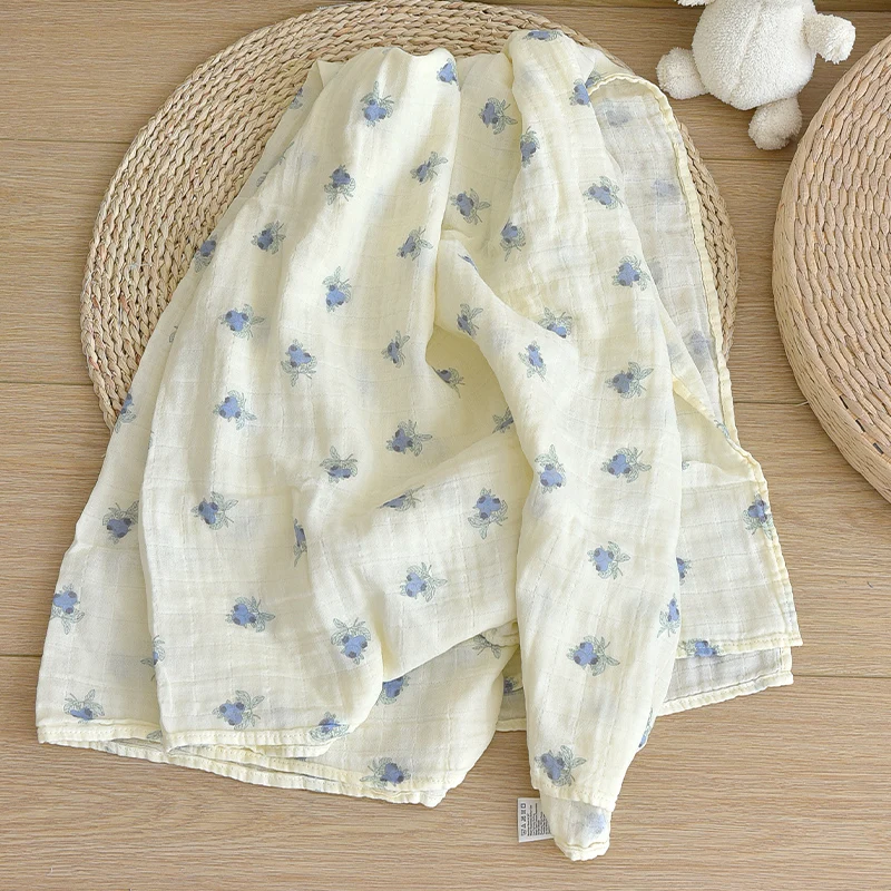 Cherry Lemon Blueberry Muslin Baby Swaddle Blanket for Boys Girls Newborn Cotton Gauze Swaddling Wrap Receiving Blanket Unisex