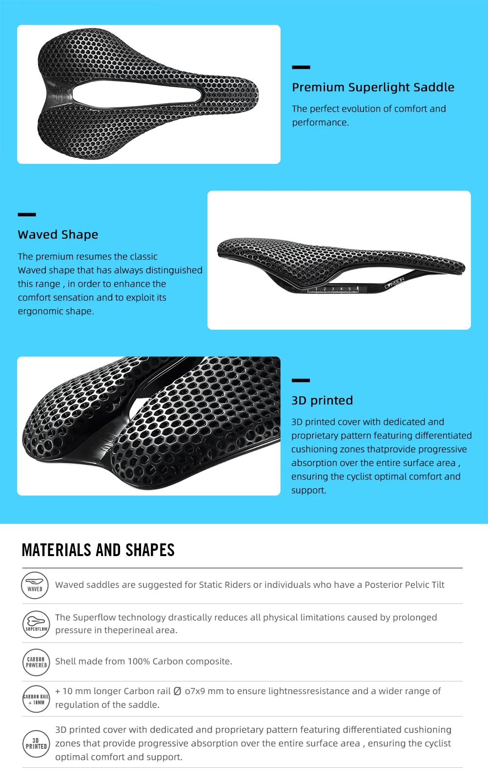 2026 RYET Carbon 3D-Gedruckter Fahrradsattel, 145mm Leichter Rennrad MTB Mountainbike Sitzkissen Fahrrad-Sitzzubehör – Detail 11