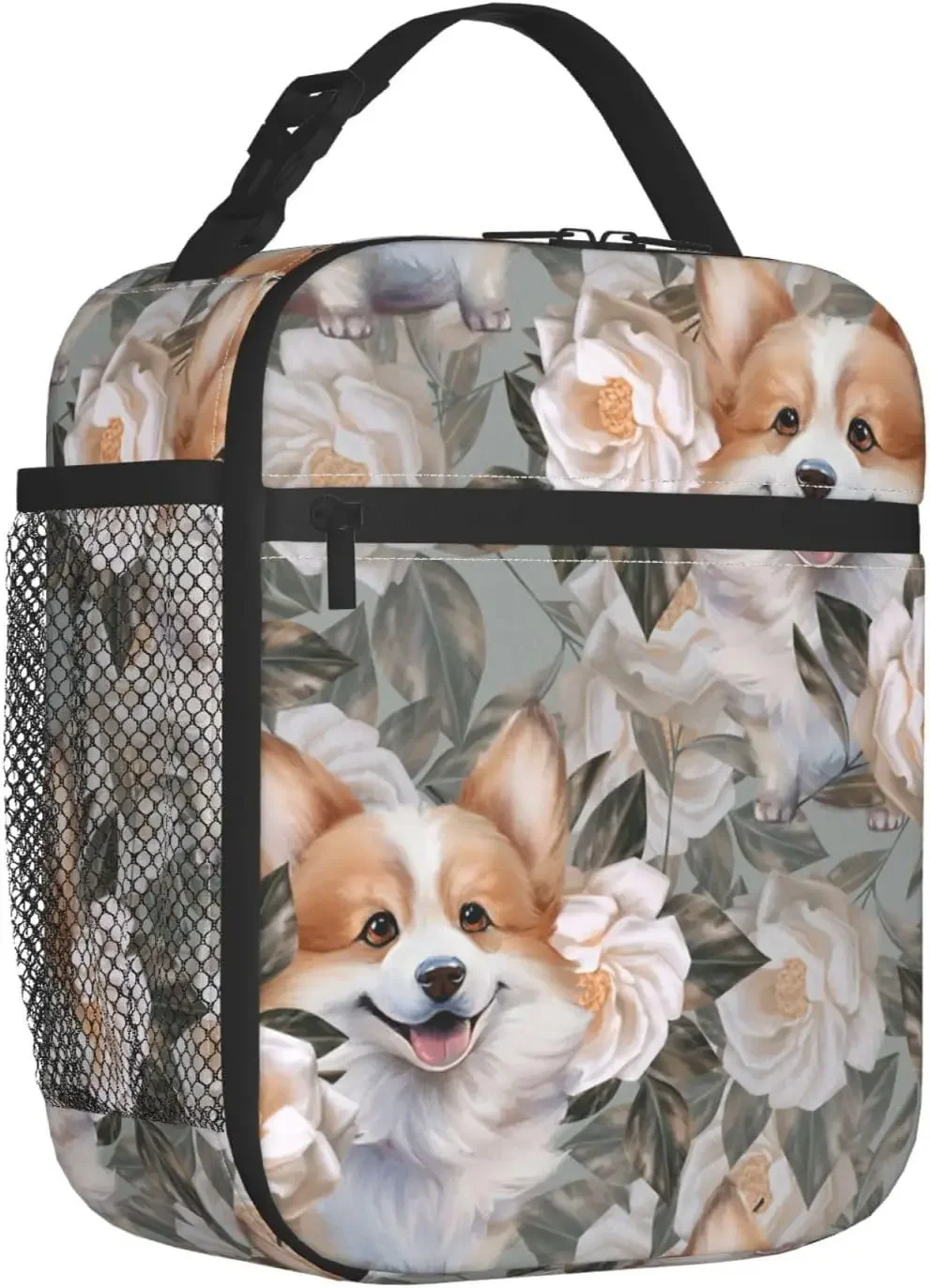 Corgi Lunch Bag Corgi Floral Insulated Lunch Box for Girls Men Women Corgi Lunch Box for Work Picnic School Travel Hiking Beach