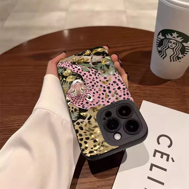 Leopard Print Flower Phone Case For iPhone 16 Pro Max 15 14 13 12 11 XS X XR 7 8 Plus SE 2022 SE3 Shockproof Soft Silicone Cover