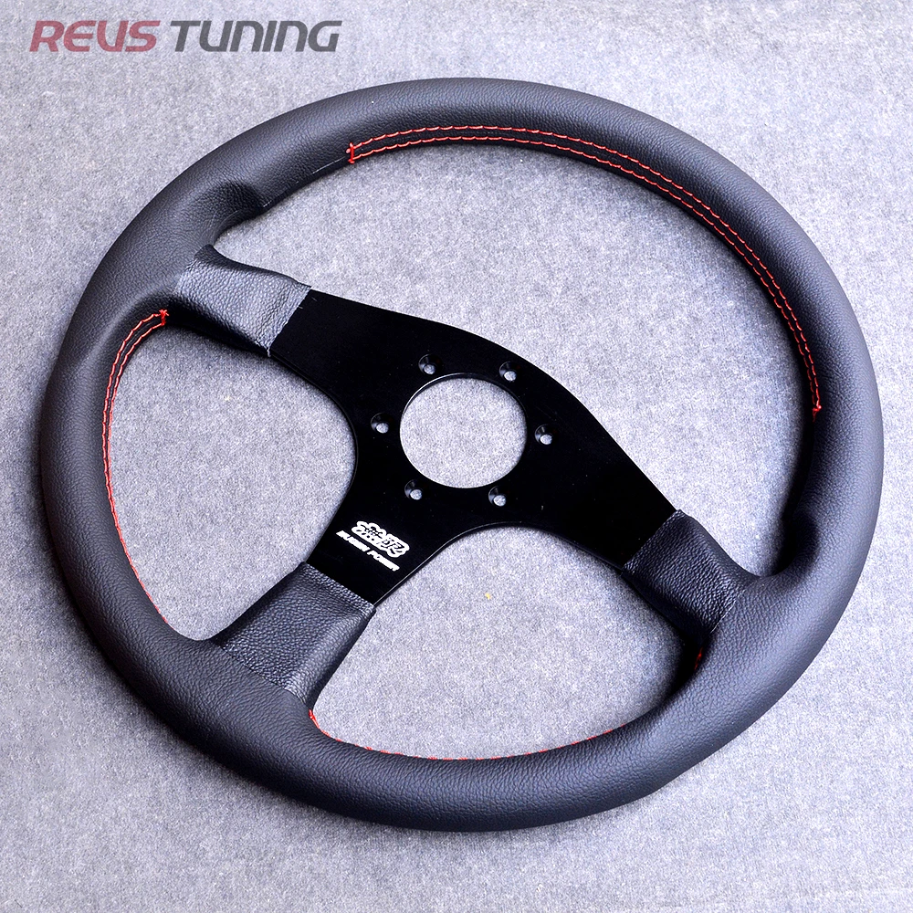 350mm Universal 14'' Leather Flat JDM Style Mugen Power Car Drift Sport Racing Steering Wheel For Honda view 2