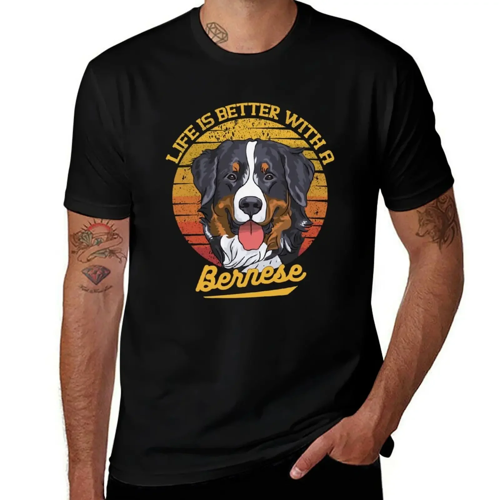 

Bernese Mountain Dog Lover Cartoon T-Shirt valentines clothes cheap stuff oversized graphic tee tshirts for men