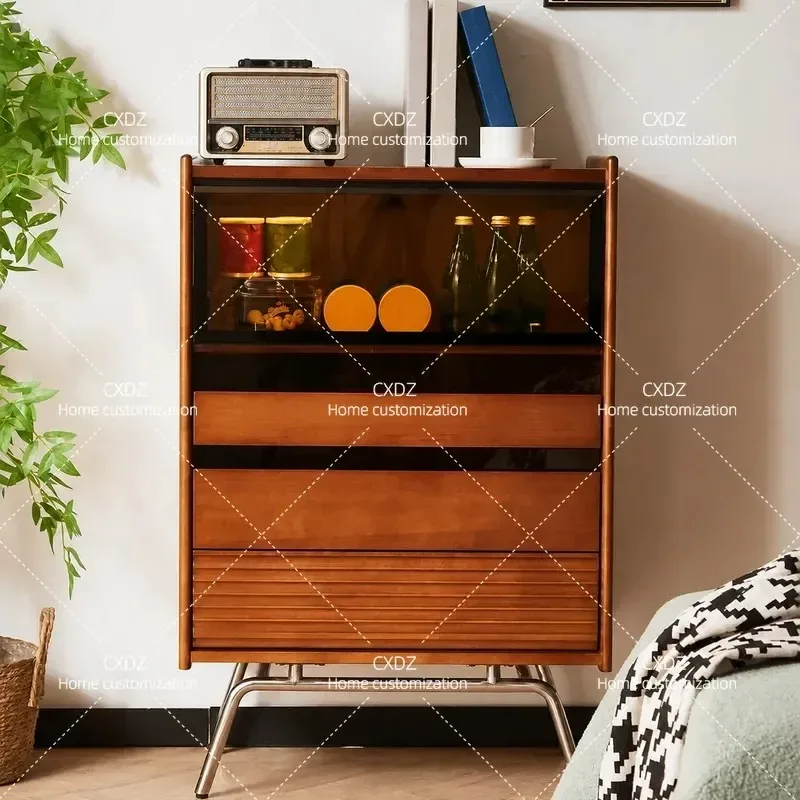 Solid Wood Chest Nordic Retro Style Small Apartment Bedroom Living Room Storage Multi-functional Medieval Furniture