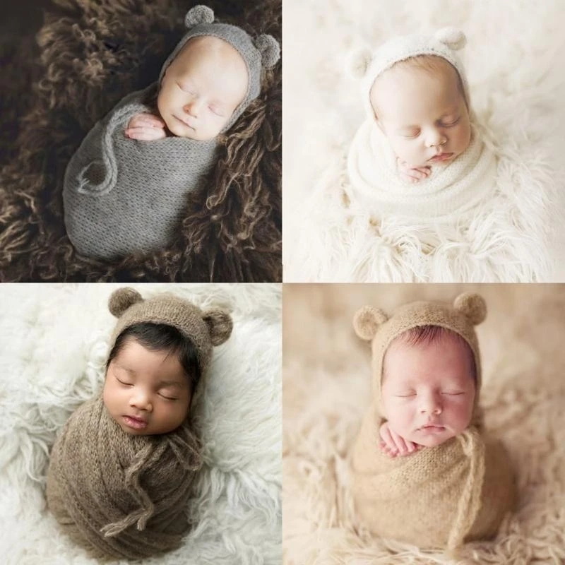 

J15U Must Get вязаный шарф и шапка Trend Детская шапка с запахом для фотографов новорожденных