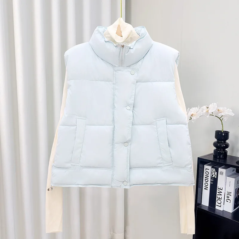 

Autumn Winter Down Cotton Vest Jacket Women's Short Casual Stand Collar Zipper Waistcoat Quilted Cropped Coats Street Outerwears