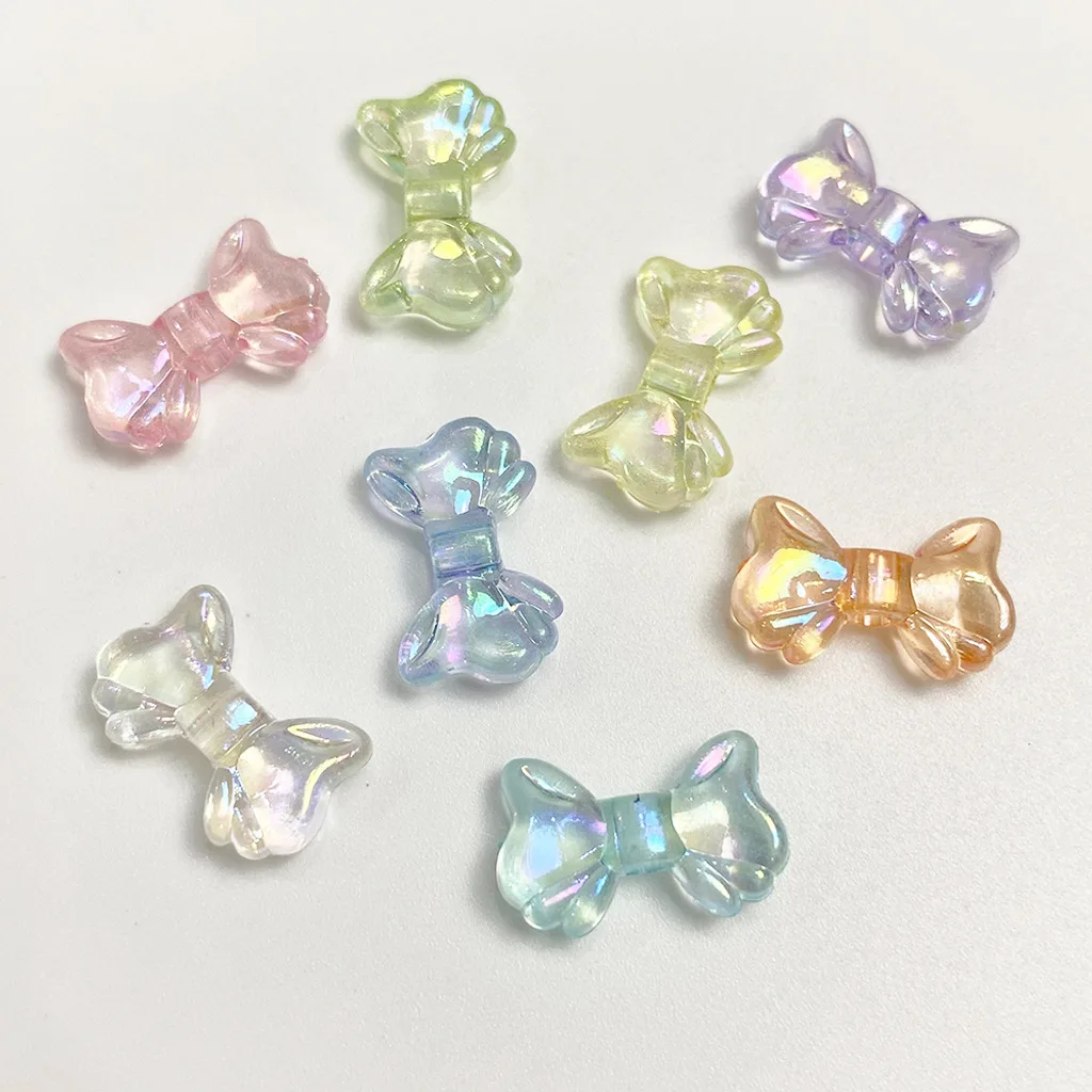 30pcs Acrylic 9X15mm Multicolor Transparent Shiny Small Bowknot Shape Beads For DIY Jewelry Making Material Accessories Findings