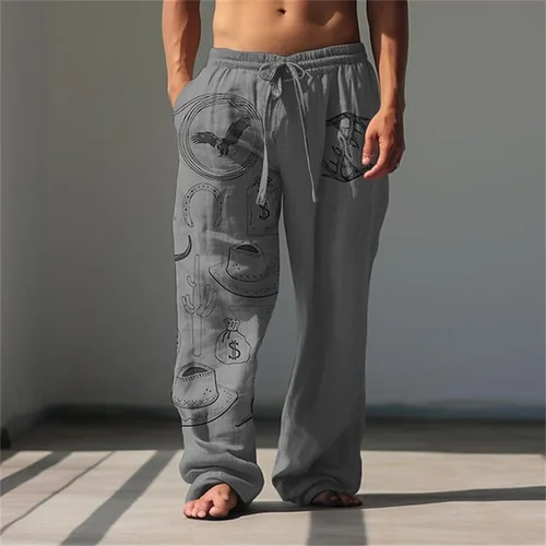 Imagen 2 del producto Pantalones Casuales para Hombre con Estampado de Líneas 3D, Diseño Holgado de Pierna Ancha con Cordón Ajustable para un Uso Cómodo y Transpirable