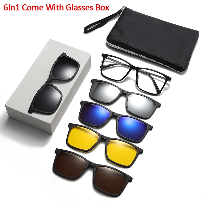 Polarized TR90 Sunglasses Women Magnet Sunshade Clip On Sun Glasses High Quality Anti-Glare Female 6In1 Come With Glasses Box