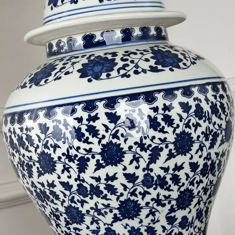 SOFEINA Modern Ceramics Table Lamp LED Dimming Chinese Blue And White Porcelain Desk Light for Home Living Room Bedroom