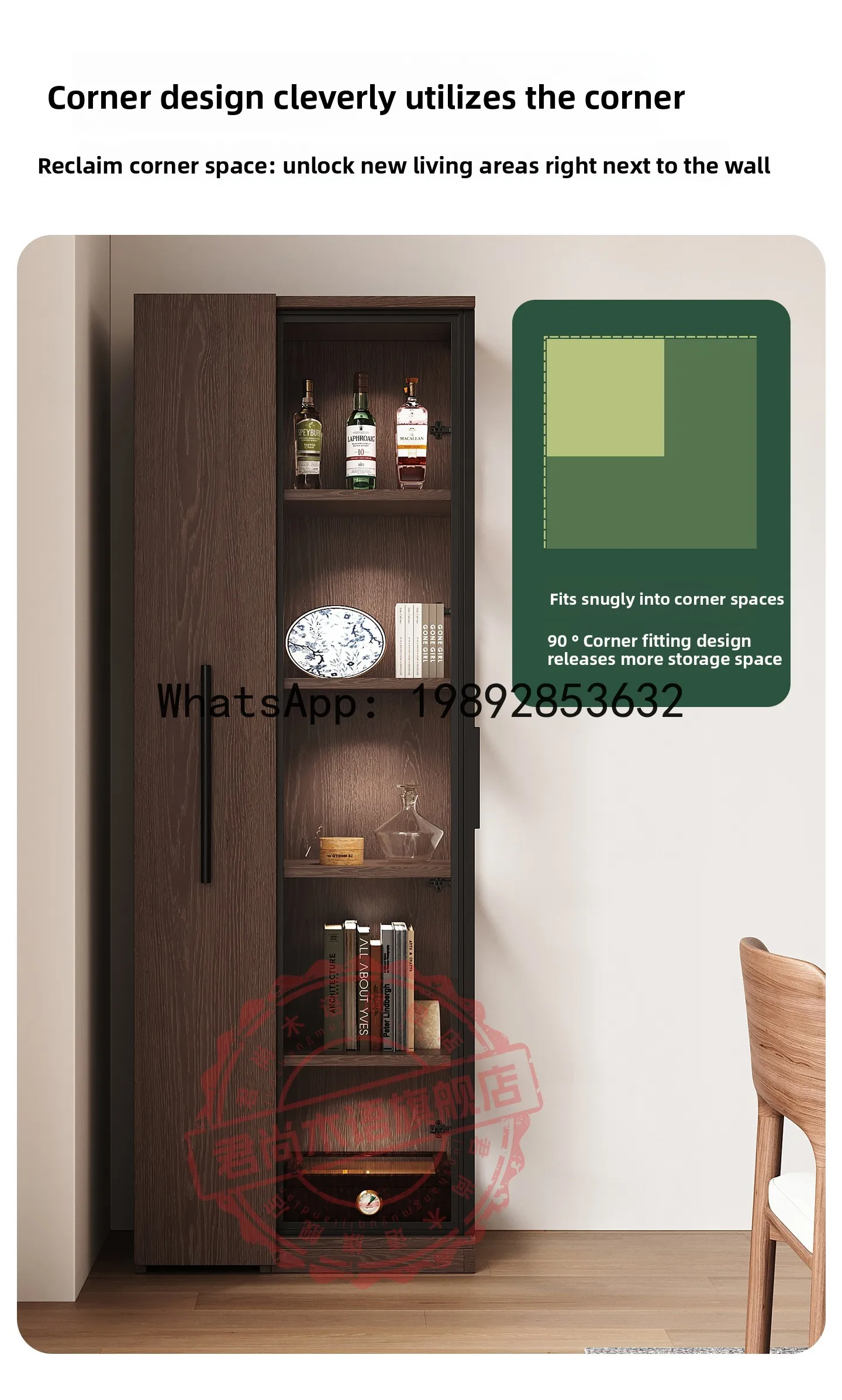 Szafka narożna z litego drewna do salonu, szafka wisząca do przechowywania.