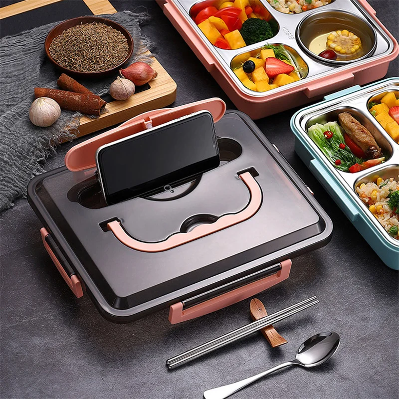 304 Stainless steel Insulation lunch box Office Worker Student Portable with Tableware microwave oven Heating food lunch box