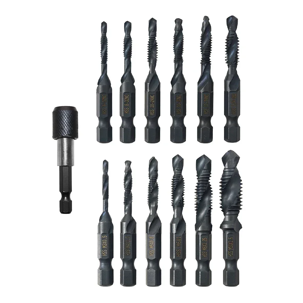 Deburr And Countersink Home Improvement 13Pcs Drill Tap Drilling Threading Set Black Oxide Coating Durability And Precision