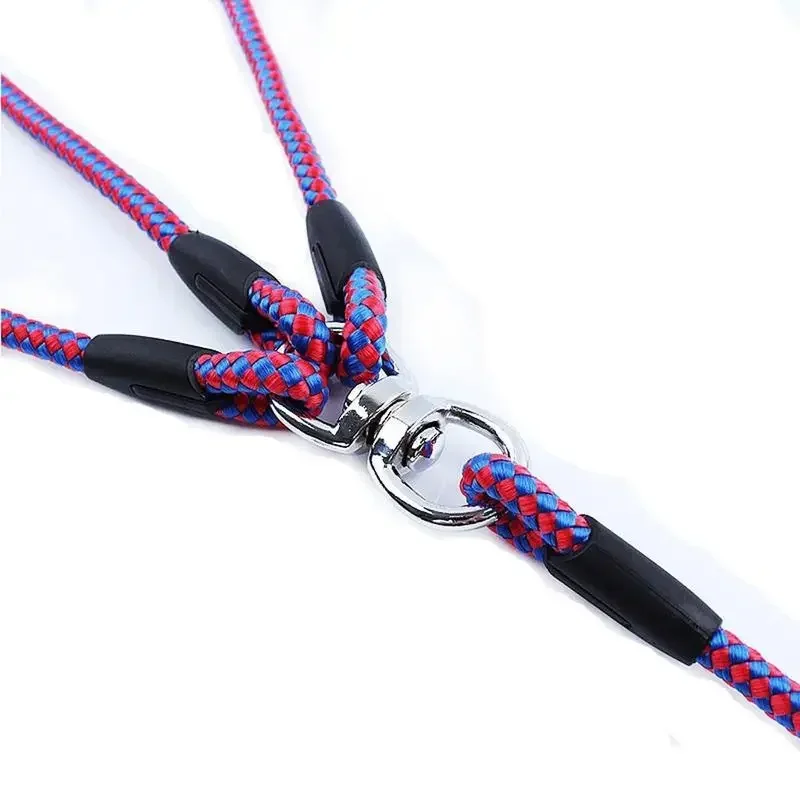 Adjustable Nylon 3 Way No-Tangle Triple Couple Pet Dog Walking Leash Lead with Padded Soft Handle Breakaway 3 Heads Lead Leash