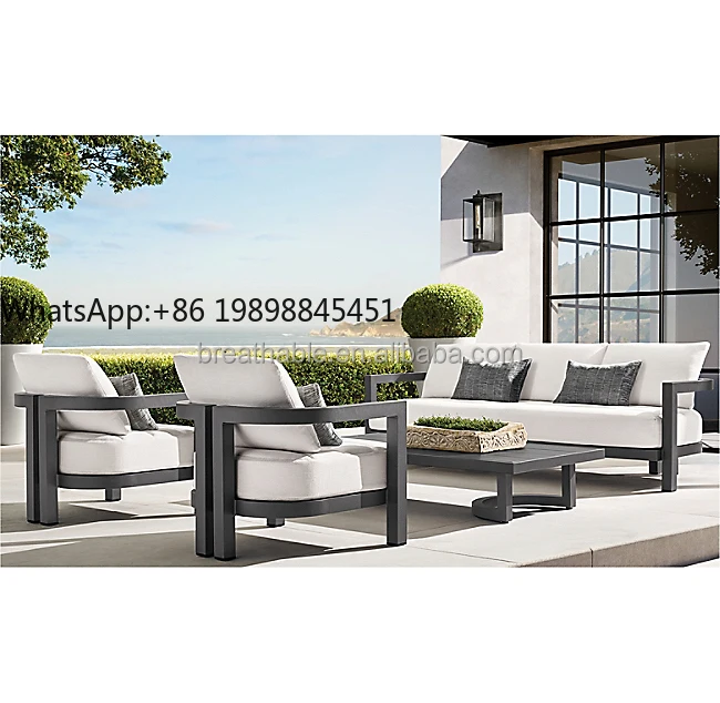 

Modern Garden Outside Furniture T Back Shape Design 4 Pieces Handmade Aluminum Outdoor Sofa Set