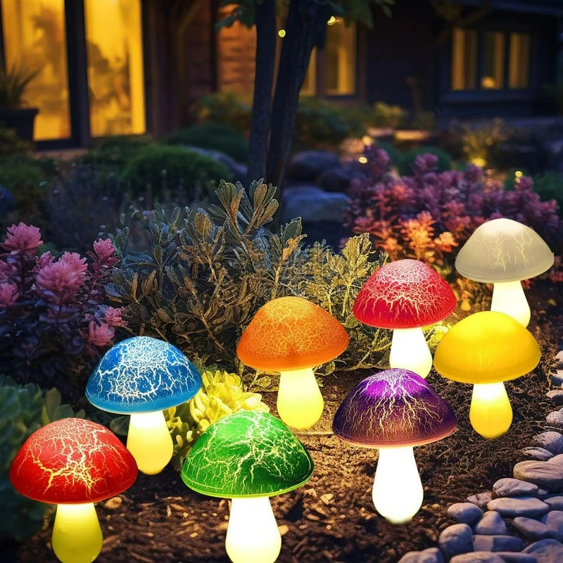 

Solar 8 Mode Mushroom Ground Plug Light Easter LED Cracked Mushroom Outdoor Waterproof Courtyard Lawn Light Landscape Lighting