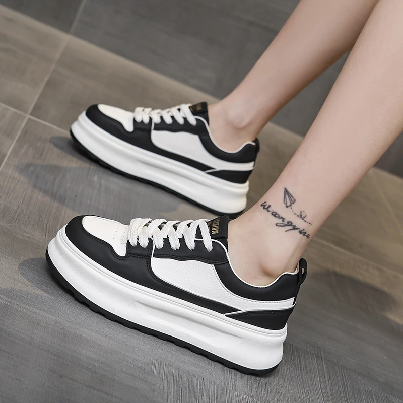 2025 novo u couro feminino branco casual mulher vulcanizar tênis respirável esporte caminhada correndo plataforma sapatos planos