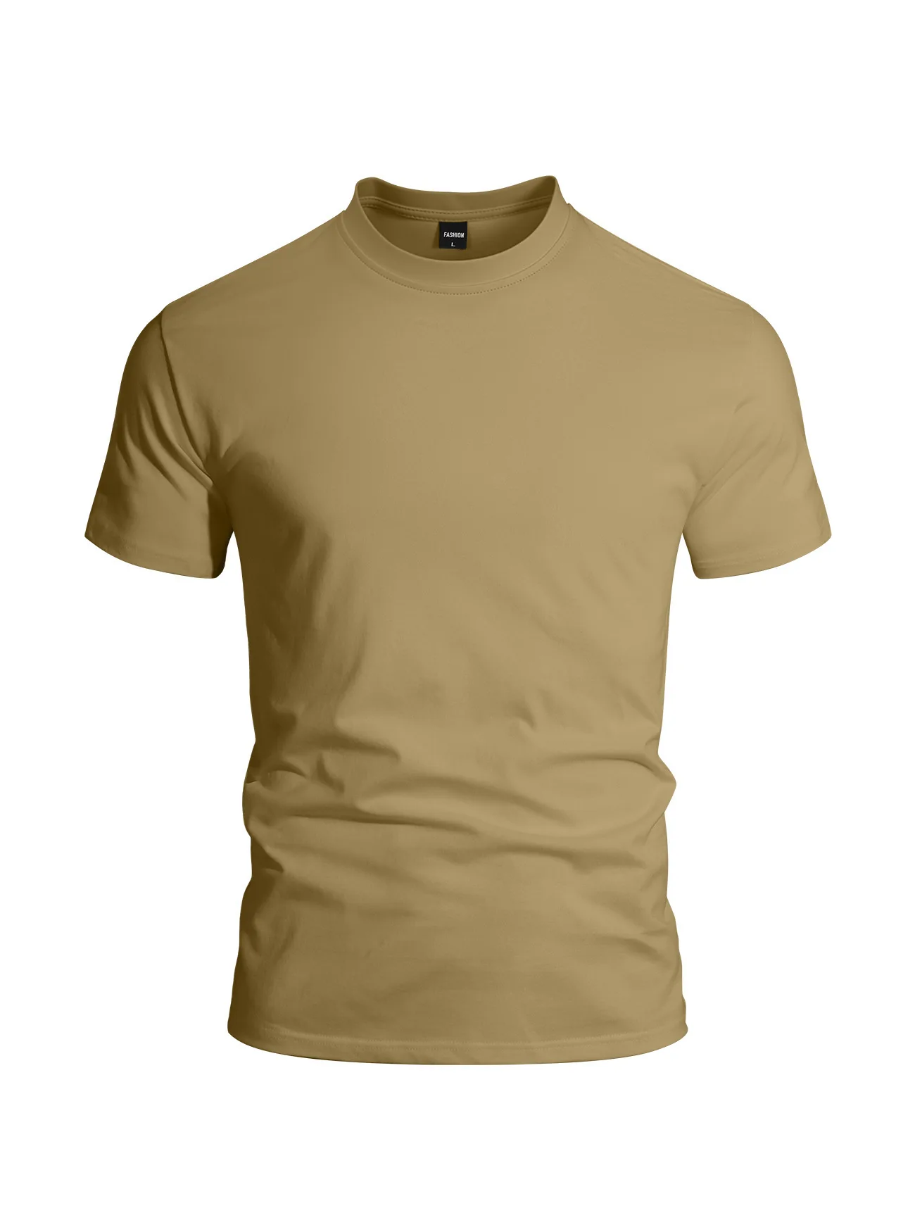 

Solid Color Round Neck Elastic Quick Dry Tee Breathable Loose Large Size Casual Sport Short Sleeve Men Daily Wear