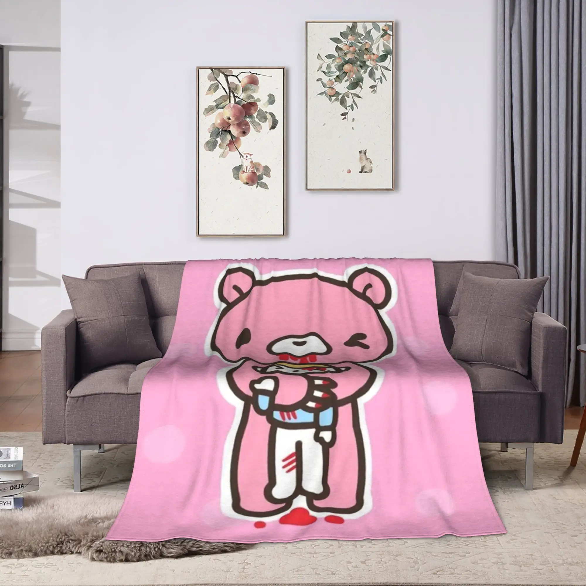 Gloomy Bear Flannel Blanket Winter  Warm Soft Throw Blanket for Kids Bedroom Fashion Bedspread Sofa Bed Cover